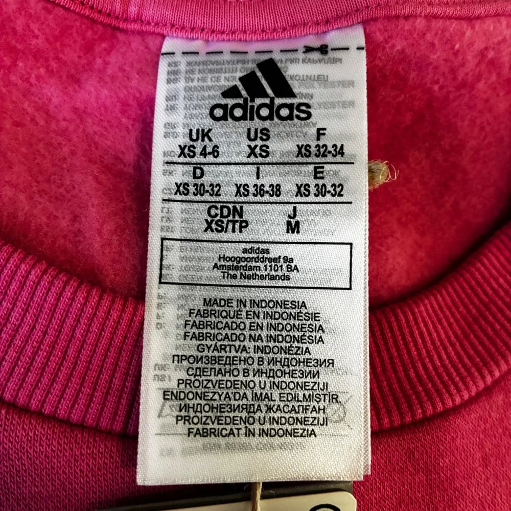 NEW Adidas Crewneck Pullover Fleece Sweatshirt Rose Hot Pink 3‎ Stripes XS
